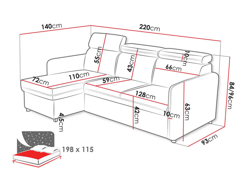 Dimenzije - Kutna garnitura Barcelo Mini