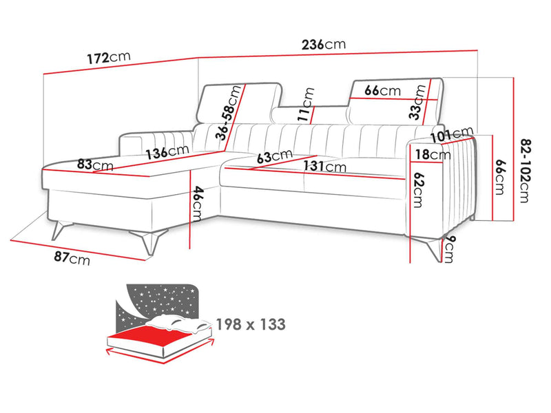Dimenzije - Kutna garnitura Milano Premium