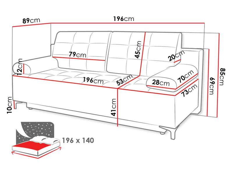 Dimenzije - Sofa Fabio