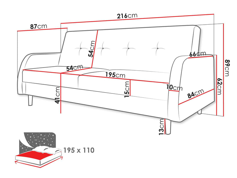 Dimenzije - Sofa Ingrid