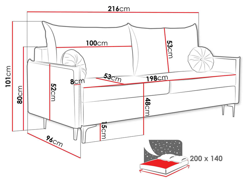 Dimenzije - Sofa Leon