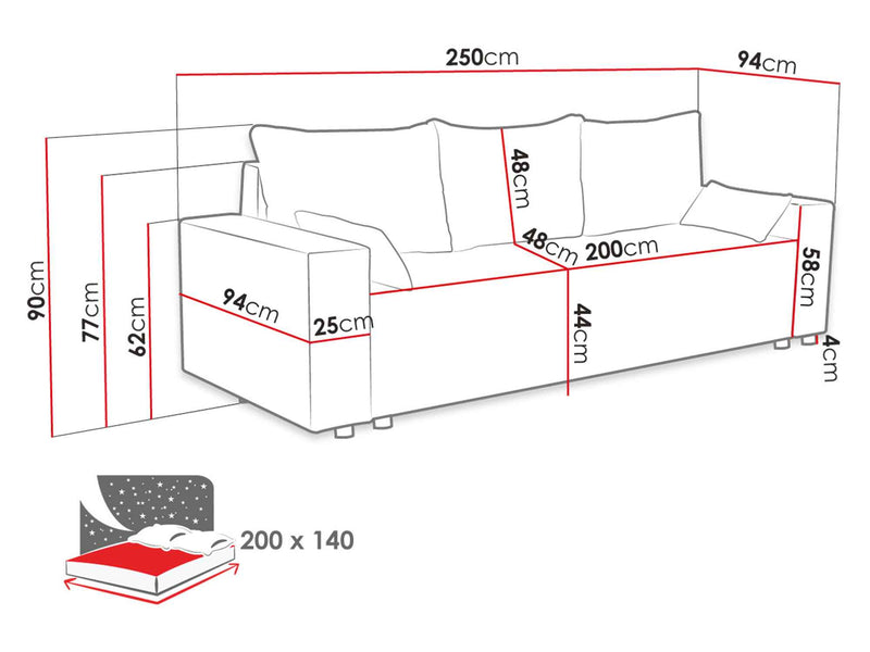 Dimenzije - Sofa Livorno