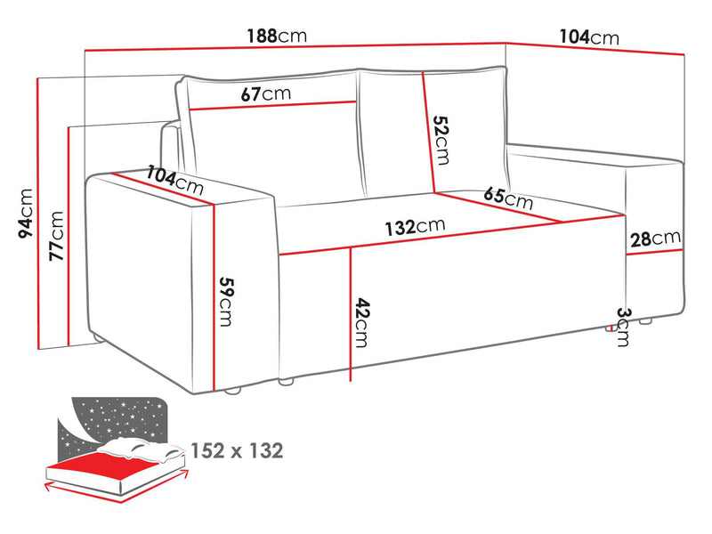 Dimenzije - Sofa Malaga Small