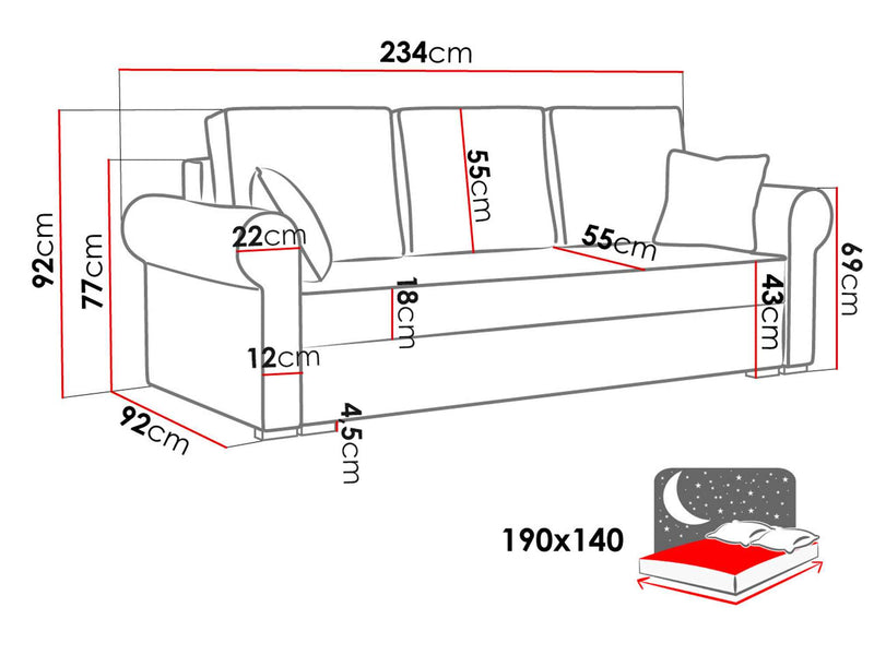 Dimenzije - Sofa Olimpia
