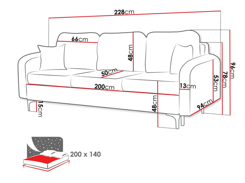 Dimenzije - Sofa Venecija UM