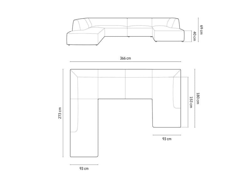 Dimenzije - Kutna garnitura Ruby U 366