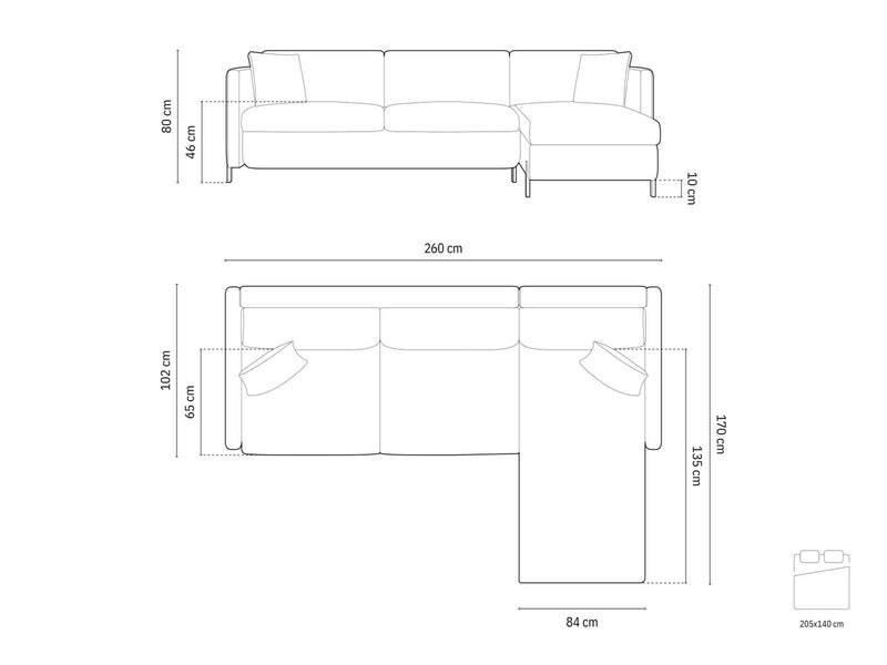 Dimenzije - Kutna garnitura Gloria 260 F