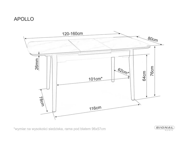 Dimenzije - Stol Apollo