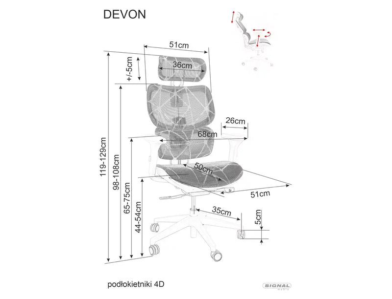 Dimenzije - Uredska stolica Devon