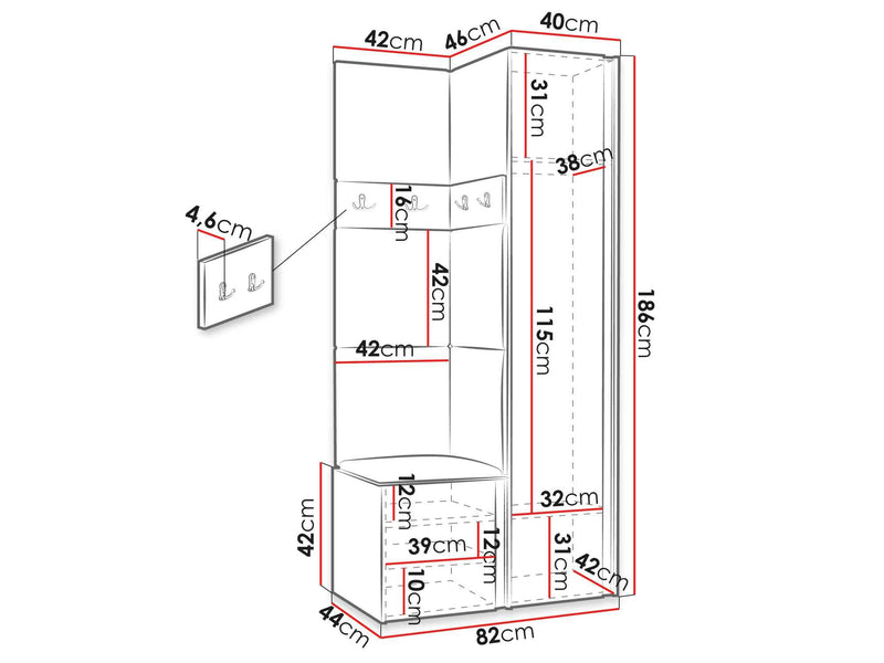 Dimenzije - Predsoblje Orion Ryfel Slim XXV