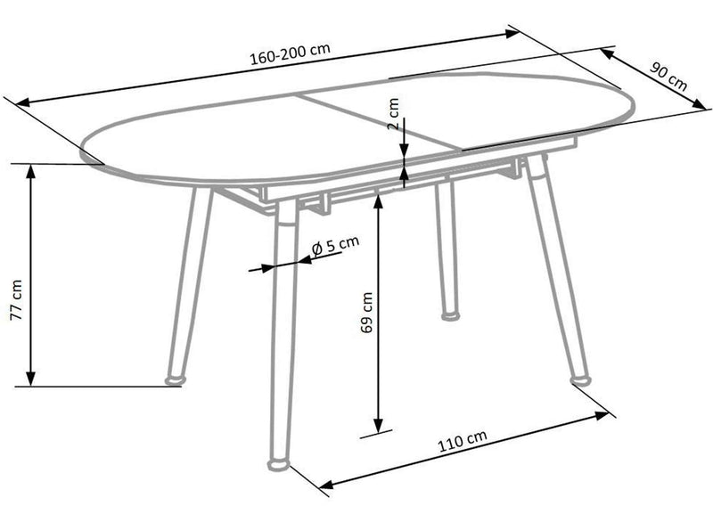 Dimenzije - Stol Caliber