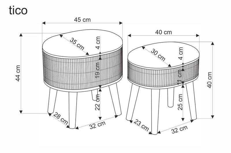 Dimenzije - Set taburea Tico
