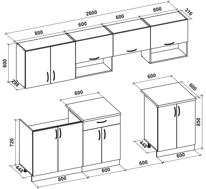 Dimenzije - Blok kuhinja Viola 260
