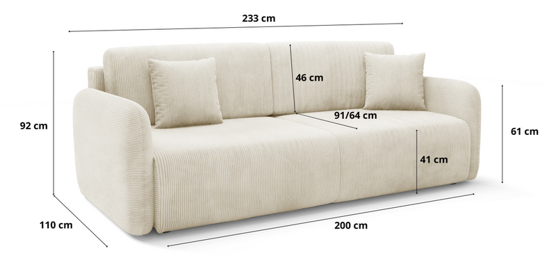 Dimenzije - Sofa Oriolo