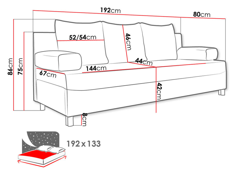 Dimenzije - Sofa Dover
