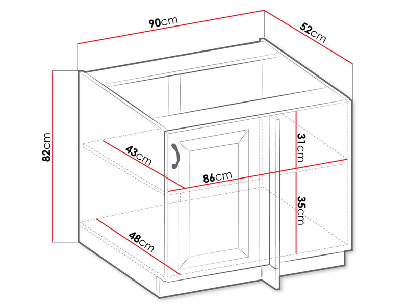 Dimenzije - Donji ormarić 105 ND 1F BB Retroline