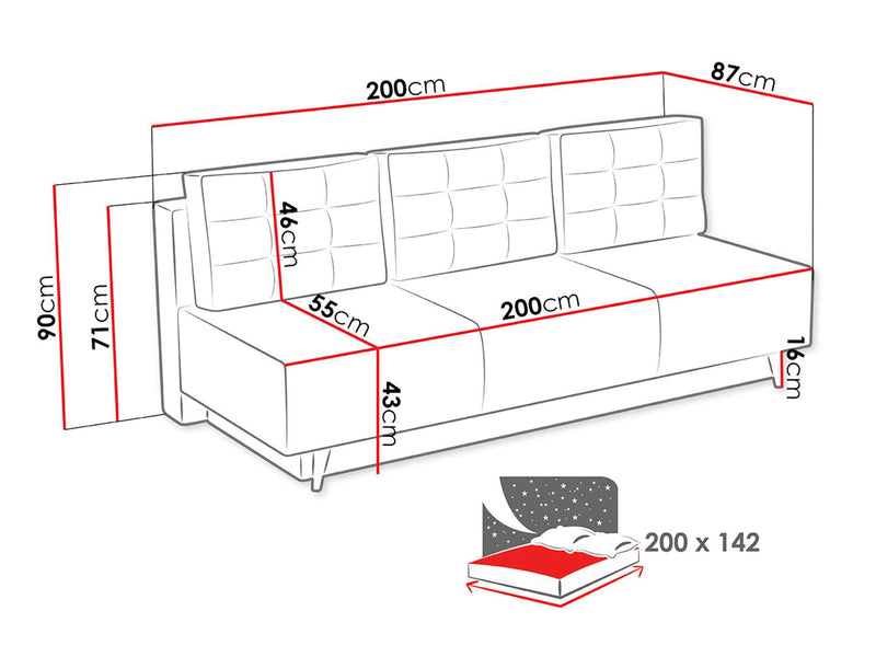 Dimenzije - Sofa Bella