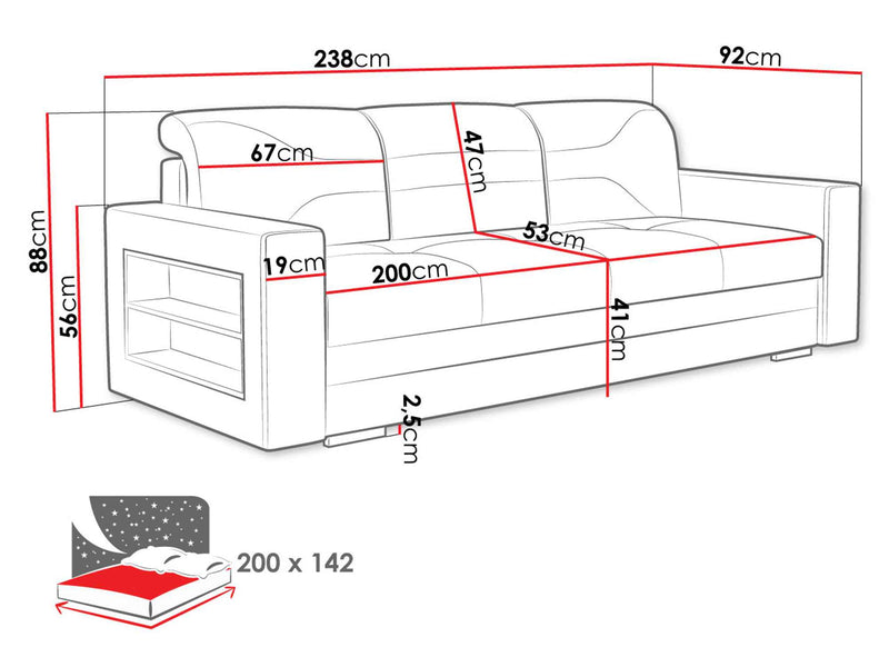 Dimenzije - Sofa Elipsa