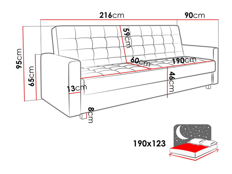Dimenzije - Sofa Hugo