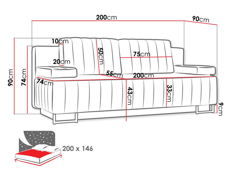 Dimenzije - Sofa Laguna