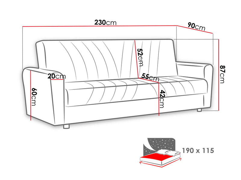 Dimenzije - Sofa Lea