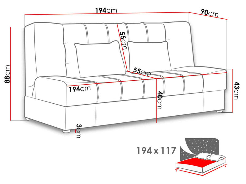 Dimenzije - Sofa Sonia