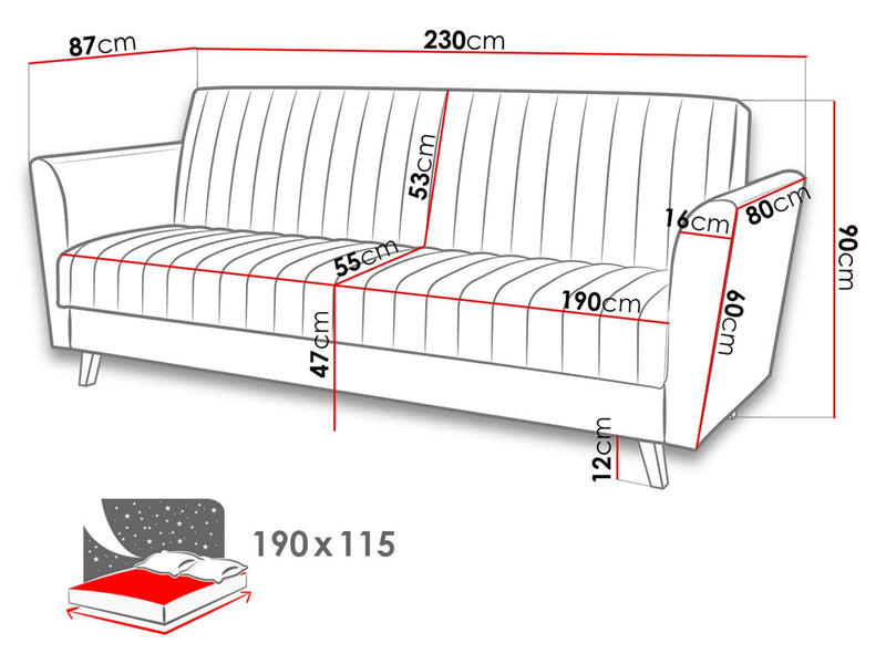 Dimenzije - Sofa Vinti