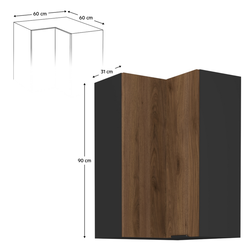 Dimenzije - Gornji kuhinjski ormarić Menzo 60X60 GN-90 2F (90)