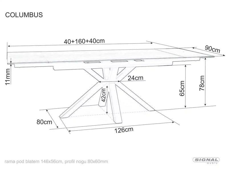 Dimenzije - Stol Columbus