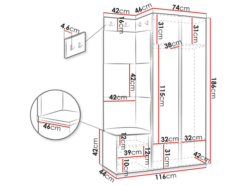 Dimenzije - Predsoblje Orion Ryfel Slim XXIV