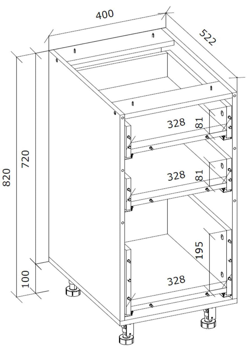 Dimenzije - Donji ladičar Vento 40/82