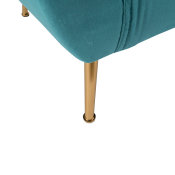 elegantna plava fotelja sa zlatnim nogicama s detaljem zlatne nogice