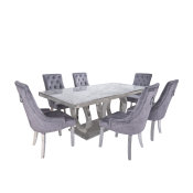 stol charles u boji bijelo sivog mramora sa stolicama