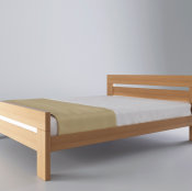 krevet Nex u prirodnoj boji drva slikan s desne strane