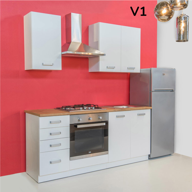 modularna kuhinja Eko White V1 uz crveni zid