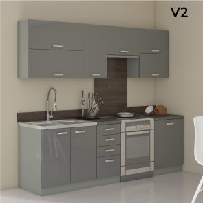 modularna kuhinja Grey V2 potpuno opremljena slikana u tamnijem prostoru