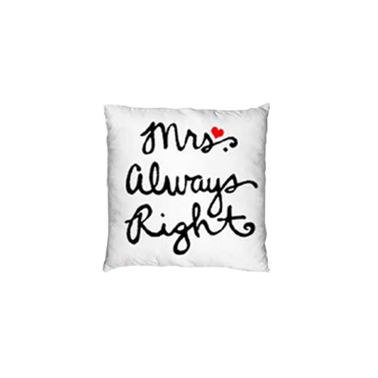 ukrasni jastuk Mrs always Right bijeli s crnim natpisom