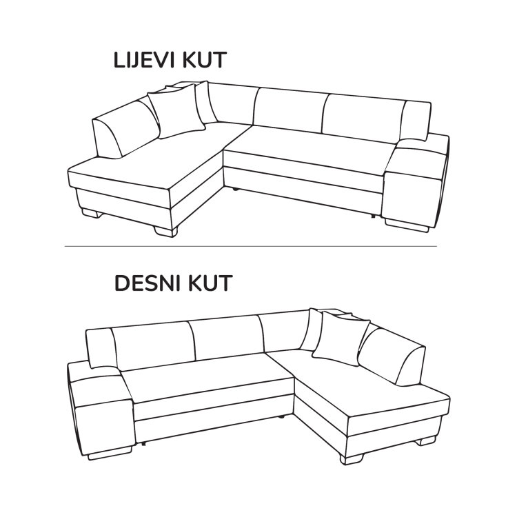 kutna garnitura Morgan Mini desni i lijevi kut skica